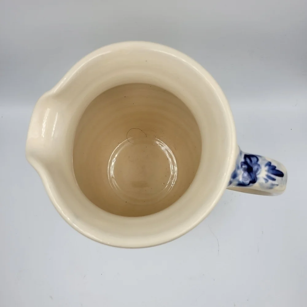 Vintage Ellis Prod Pottery Marshall TX Hand Painted & Signed Blue Heart Pitcher